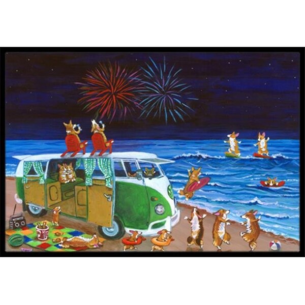 Carolines Treasures Carolines Treasures 7317JMAT Corgi Beach Party Volkswagon Bus Fireworks Indoor & Outdoor Mat; 24 x 36 in. 7317JMAT - main
